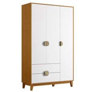 Guarda Roupa Solteiro 120cm 3 Portas Ipê Cinamomo Branco Albatroz