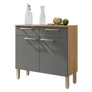Balcão De Cozinha 90cm Nala 2 Portas 2 Gavetas Kits Paraná Freijó Gris