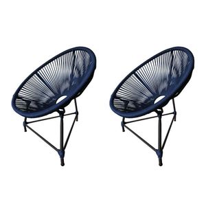 Kit 2 Cadeiras Acapulco Corda Náutica Base Em Alumínio Preto-azul Marinho - Cor: Azul