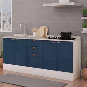 Cozinha Modulada 2 Balcoes 100% Mdf Branca/Azul Genialflex