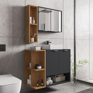 Gabinete De Banheiro Suspenso Com Cuba E Espelheira 70cm Multimóveis Cr10125 Preto Fosco Naturalle
