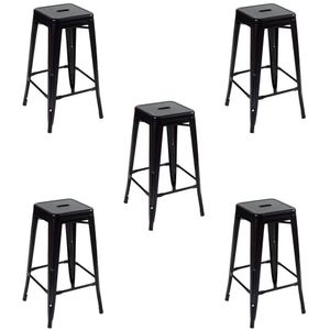 Kit 5 Banquetas Alta Oficial Iron Tolix Preto Preto