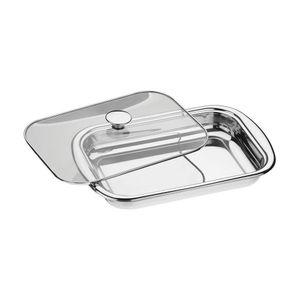 Assadeira Tramontina Cosmos Retangular 61315394 Inox Com Tampa De Vidro Inox 61315394