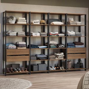 Guarda Roupa Closet Modulado 4 Gavetas 18 Prateleiras 258cm Valencia Madesa Rustic Preto