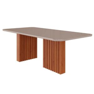 Mesa Para Cozinha Ester Com Tampo Madeirado Com Vidro Reto 210x100cm Cinamomo Off White Cimol