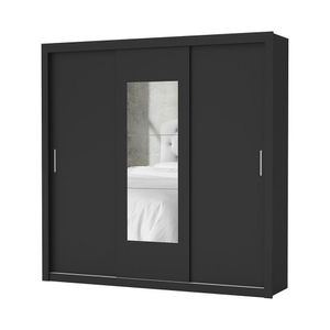 Guarda Roupa Roupeiro Clarice 3 Portas De Correr Com Espelho Central 4 Gavetas Carioca Preto