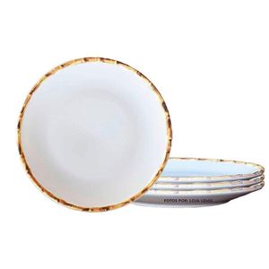 Jogo 4 Pratos Rasos 27cm Cerâmica Borda De Bambu 1ª Linha Scalla
