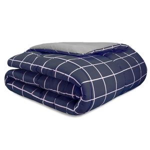 Capa Duvet Para Edredom King Essencialle Com Ziper 1 Peça - Grid Marinho