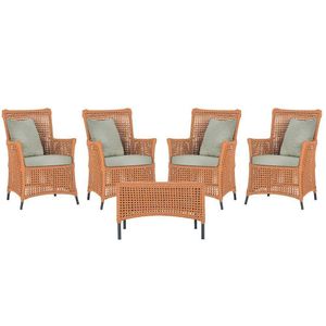 4 Poltronas E 1 Mesa Igapó Alumínio Preta Corda Náutica E3 Terra Cota