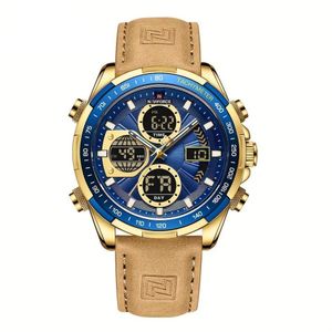 Relógio Esportivo De Luxo À Prova Da Água Com Funções De Data E Cronógrafo Azul Dourado