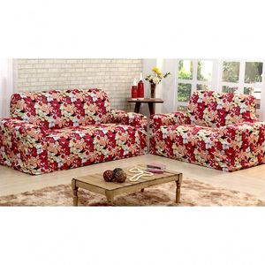 Capa De Sofá Adere Floral Vermelho 02 E 03 Lugares