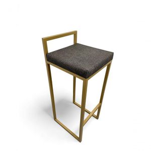 Banqueta Quadro Com Encosto Estofada Metalon Dourado Cinza - 75cm