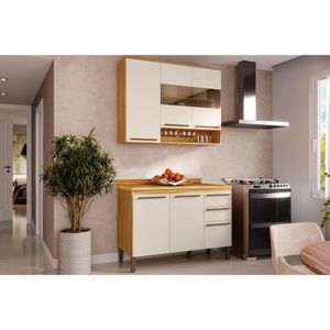 Cozinha Completa 2 Peças Nápoli Prime 1 Aéreo 1 Balcão C2p04 Amendoa Off White Ronipa