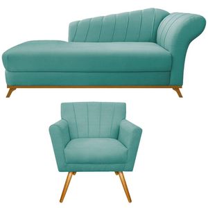 Kit Diva Recamier Vanessa 140cm Lado Esquerdo E 01 Poltrona Laura Suede Cor Azul Tiffany
