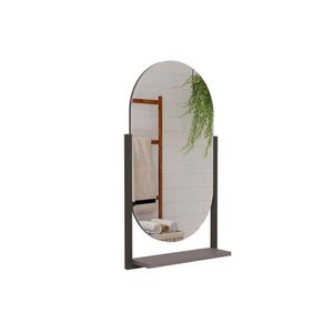 Espelho Quarto De Casal Ori Espelheira Parede Oval C-prateleira Metalica 41x87cm Titanium - Mgm