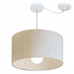 Lustre Cilíndrico Desvio de Centro 50x30cm Bivolt Linho Bege