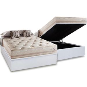 Cama Box Baú Casal: Colchão Molas Masterpocket Ensacadas Herval Maxspring Scotland + Base Crc Courano White (138x188)
