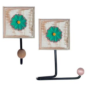 Kit Banheiro Porta Papel Higiênico + Toalheiro Flor Cor Verde
