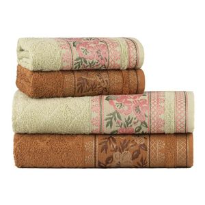 Jogo Toalhas De Banho Fio Penteado 4 Peças Jacquard - Nice - Ferrugem + Malva