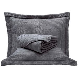 Kit Cobre Leito Colcha Casa Scarpa Anabela Queen Dupla Face Texturizado Percal 300 Fios 3 Peças - Cinza - 100% Poliéster
