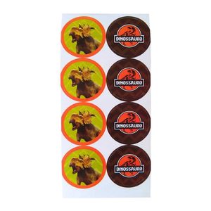 Adesivo Redondo Para Lembrancinha Dinossauros - 16 Unidades