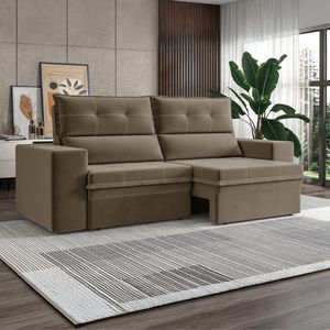 Sofá Retrátil E Reclinável 2 Lugares 1,80m Veludo Alaska Luizzi Cappuccino