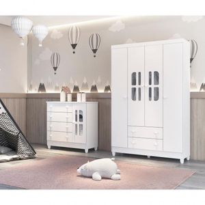 Quarto De Bebê Guarda Roupa Com Gavetas Cômoda Branco