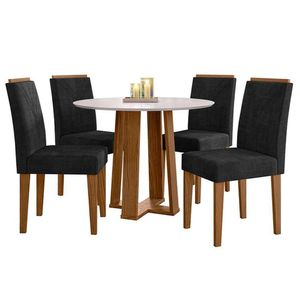 Mesa De Jantar 100x100cm Ambiente Isabela Com Vidro Off White E 4 Cadeiras Amanda Ype Veludo Preto