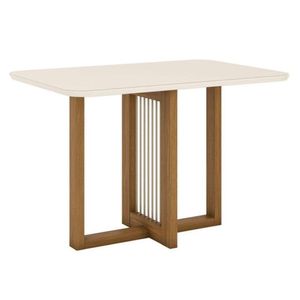 Mesa De Jantar Natalí 120 Cm Canto Arredondado Com Vidro Nature Off White - Henn