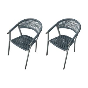 Kit 2 Cadeiras Decorativa Joana Em Corda Náutica E Base Em Alumínio Cinza-cinza - Cor: Cinza