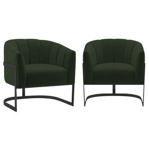 Kit 2 Poltronas Decorativas Sala De Estar Recepção Mavie Base De Ferro Preto Linho - Amarena Móveis Cor Verde