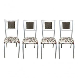 Kit 4 Cadeiras Belize Jantar Assento Estofado Tecido Corino Assento marrom-claro branco desenho Do Tecido floral