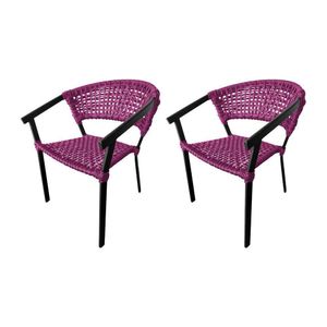 Kit 2 Cadeiras Sofia Corda Náutica Base Em Alumínio Preto-rosa - Cor: Rosa