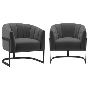 Kit 2 Poltronas Decorativas Sala De Estar Recepção Mavie Base De Ferro Preto Linho - Amarena Móveis Cor Cinza Escuro