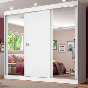 Guarda-Roupa Casal Napoli 3 Portas 2 Espelhos Branco Madesa