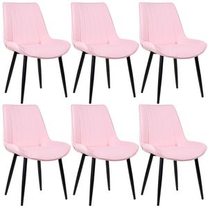 6 Cadeiras Estofadas Design Industrial Chicago Rosa Claro