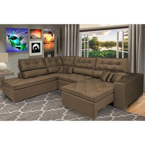 Sofa De Canto Retrátil E Reclinável Com Molas Cama Inbox Platinum Esquerdo 3,00x2,36 Suede Café