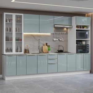 Armário De Cozinha Completa 340cm Branco/cinza Lux Madesa 02 Branco/cinza