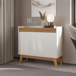 Buffet Aparador Ripado 2 Portas Com Pés De MDF Astúrias 92cm Off White Cedro
