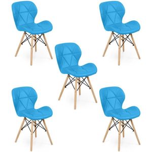 Kit 05 Cadeiras Charles Eames Eiffel Slim Wood Estofada - Azul