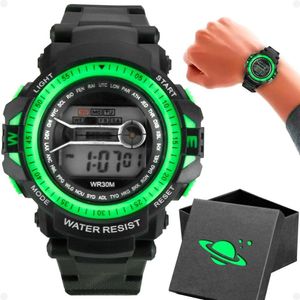 Relogio Digital Led Infantil Silicone Preto Criança + Caixa Kids