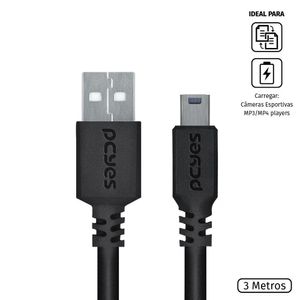 Cabo Usb A 2.0 Macho Para Mini Usb B Macho 28Awg Puro Cobre 3 Metros - Puanm2-3