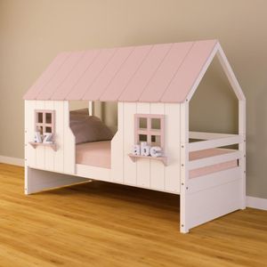 Cama Casinha Encantada Madeira Maciça Branco/ Rosa Housin