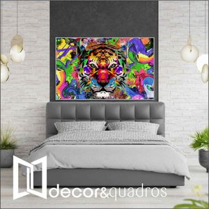 Quadro Tigre Colorido 120x80 Cm Vidro Impresso