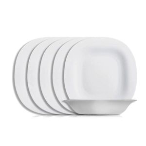 Jogo 6 Prato Fundo Branco Quadrado Square 22cm Vidro Opalino Sopa Massas Em Casa Tem