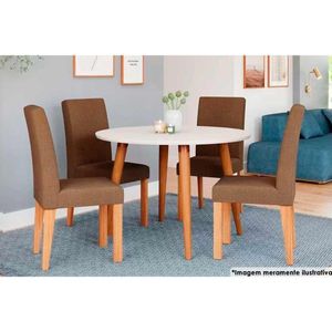 Sala De Jantar Dani C- Tampo Madeira Maciça 110cm E 4 Cadeiras Maia Nature-suede Mascavo Chocolate