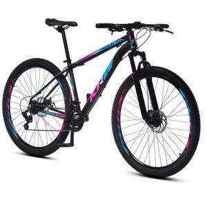 Bicicleta Aro 29 Krw Alumínio 24 Vel Freio A Disco X52 Cor:preto/rosa E Azul;tamanho Quadro:15.5 Preto/rosa E Azul