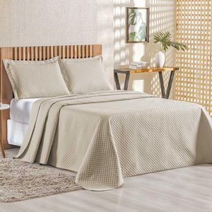 Kit Cobre Leito Colcha Ideale Queen 3 Peças Matelado Geométrico - Cáqui - 100% Poliéster