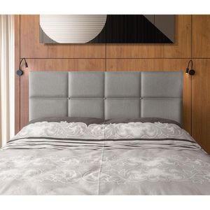Cabeceira Painel Cama Box King 1,93m Estofada Belize Linho Cinza