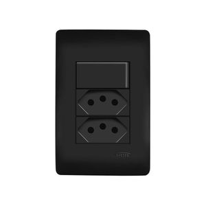Interruptor Simples E Tomada Dupla 2p+t 20a Fame Habitat Black Com Placa 4x2 Preto